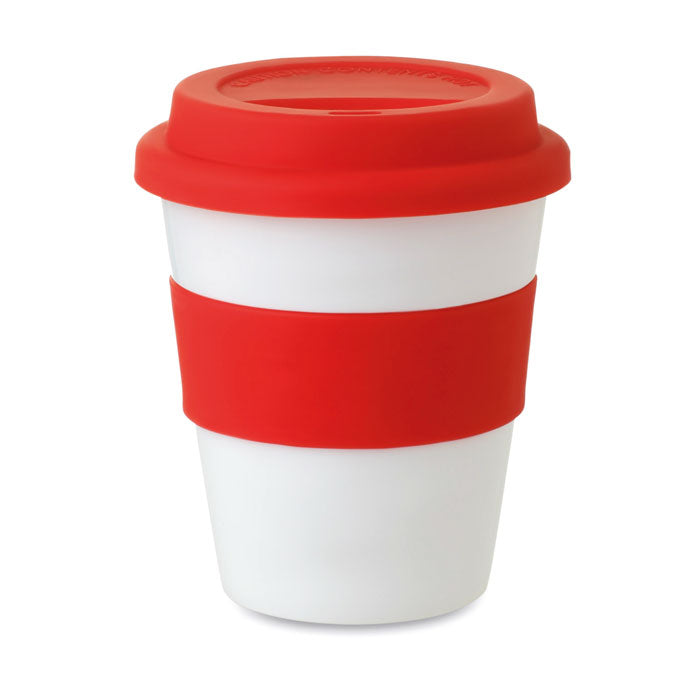 Beker 350 ml met siliconen deksel en gripband, rood