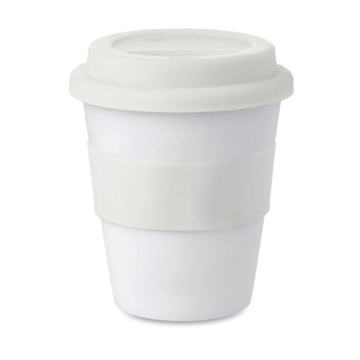 Beker 350 ml met siliconen deksel en gripband, wit