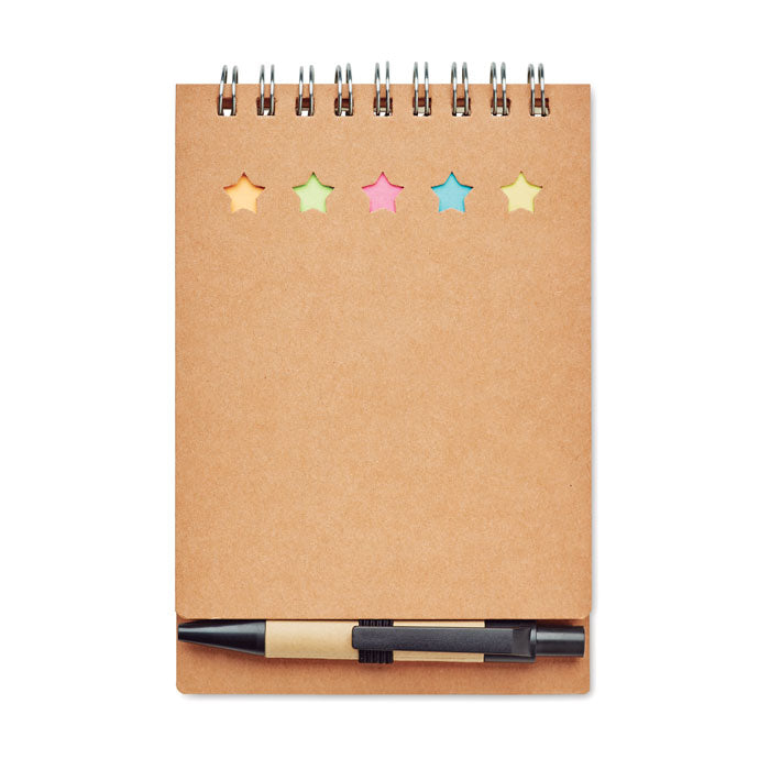 Notitieblok met pen en sticky notes, gerecycled, beige