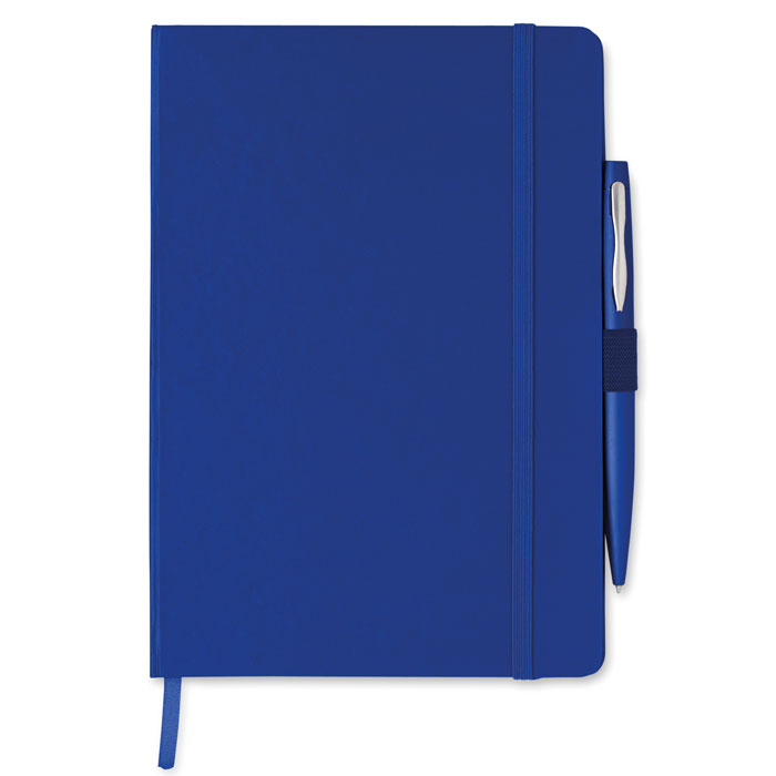 A5 notitieblok met metalen balpen, blauw