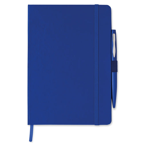 A5 notitieblok met metalen balpen, blauw