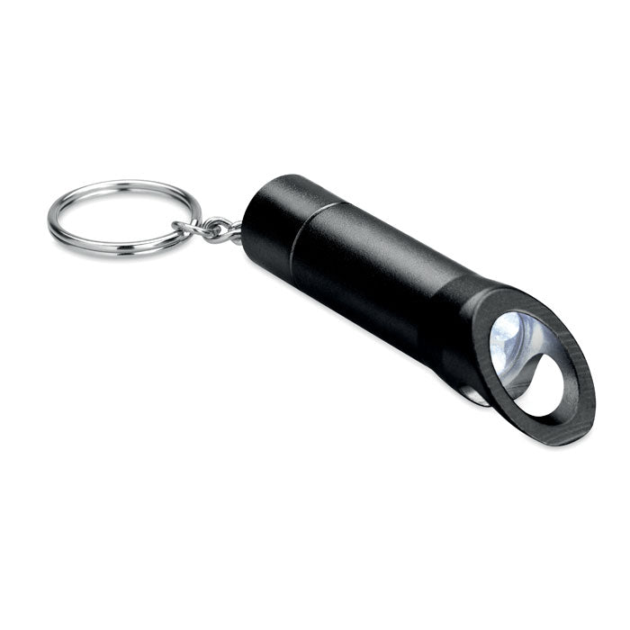 Sleutelhanger met LED-lampje en flessenopener, zwart