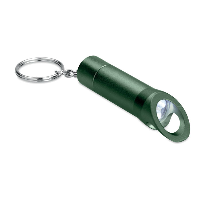 Sleutelhanger met LED-lampje en flessenopener, donker marinegroen