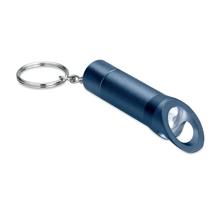 Sleutelhanger met LED-lampje en flessenopener, marineblauw