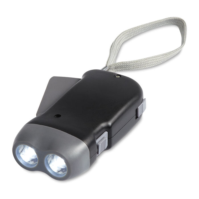 Dynamo zaklamp met 2 LED-lichtjes, zwart