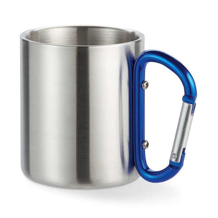 Dubbelwandige mok 220 ml met karabijnhaak, blauw
