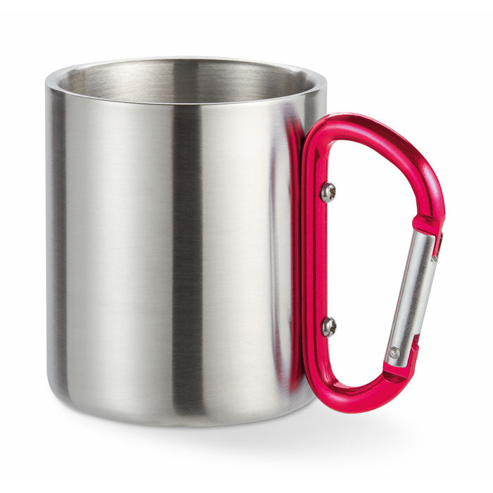 Dubbelwandige mok 220 ml met karabijnhaak, rood