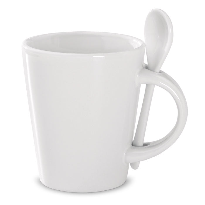 Keramische koffiemok met lepel, sublimatie, wit
