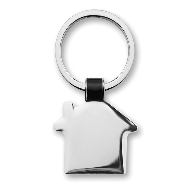 Metalen sleutelhanger in huisvorm, zwart
