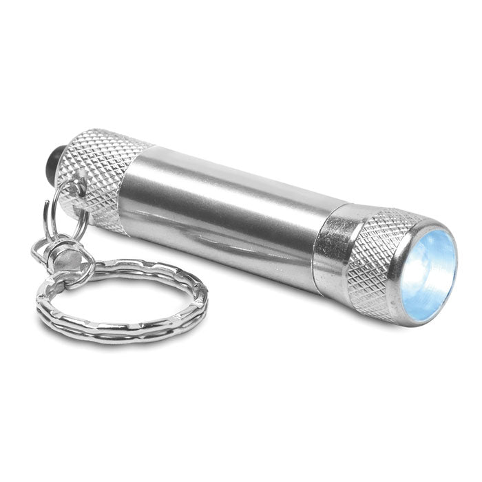 Mini aluminium zaklampje met sleutelhanger, zilver