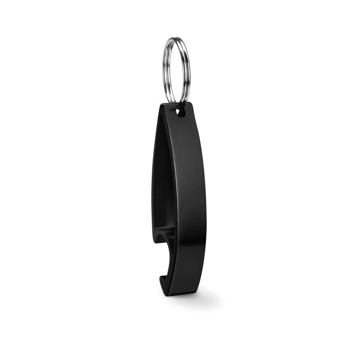 Aluminium sleutelhanger met flessenopener, zwart