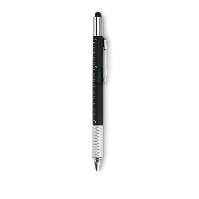 Multitool-pen met liniaal en schroevendraaiers, zwart