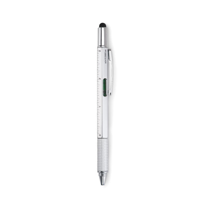 Multitool-pen met liniaal en schroevendraaiers, mat zilver