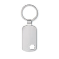 Metalen sleutelhanger in de vorm van een huis, mat zilver