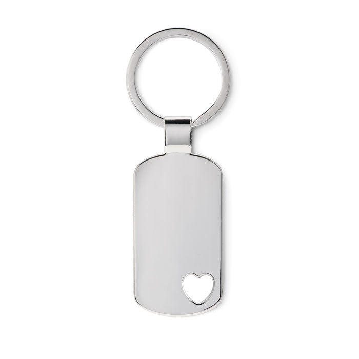 Metalen sleutelhanger met hartvormige uitsparing, mat zilver