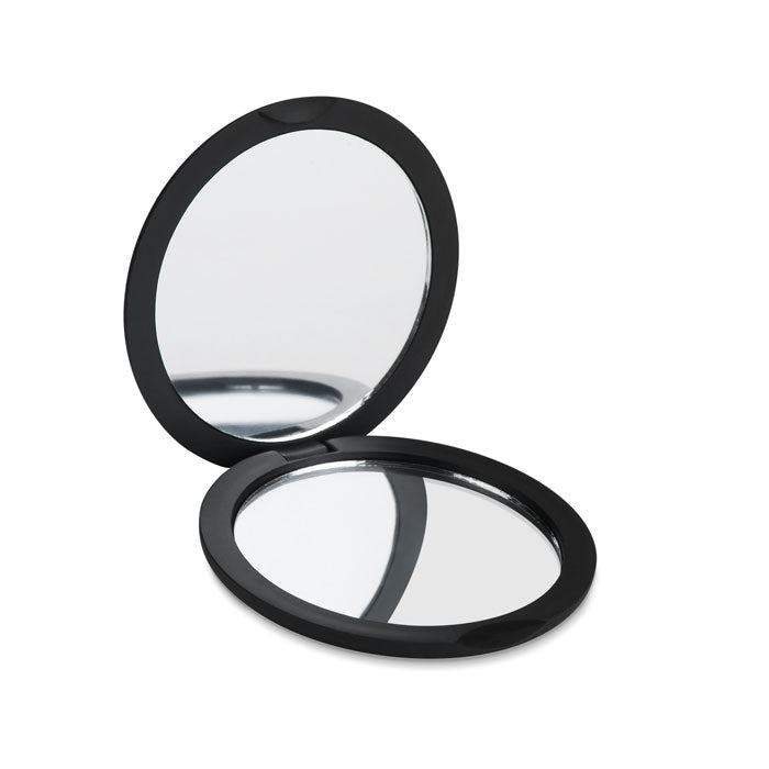 Ronde make-up spiegel, normaal en vergrotend, zwart