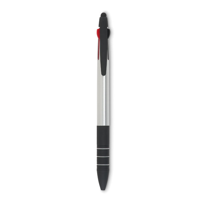 Balpen met 3 inktkleuren en touchscreentip, zilver