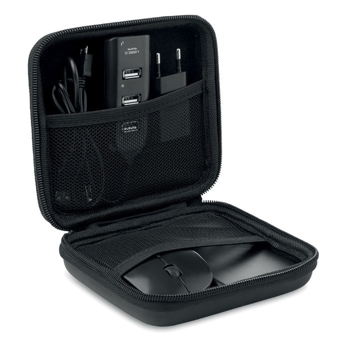 Computerset met muis, USB-hub en powerbank, zwart