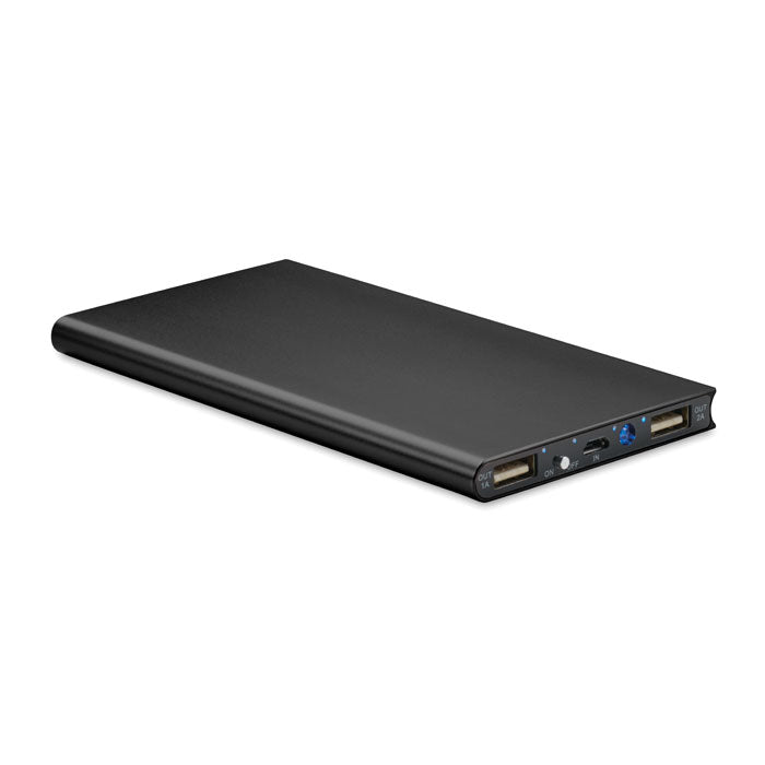 Powerbank 8000 mAh van gerecycled aluminium, zwart
