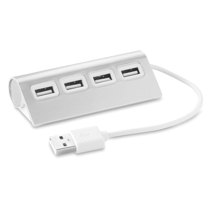 USB-hub met 4 poorten van aluminium, mat zilver