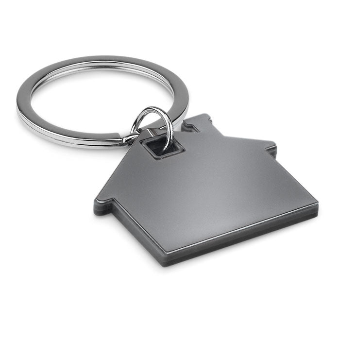 Metalen sleutelhanger in de vorm van een huisje, zwart