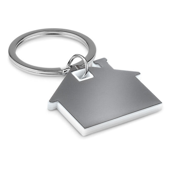 Metalen sleutelhanger in de vorm van een huisje, wit