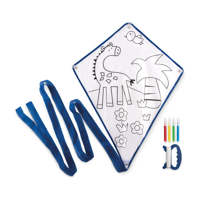 Vlieger van polyester met 4 viltstiften, blauw