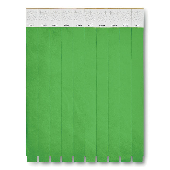 Vel met 10 event-polsbandjes, genummerd, groen