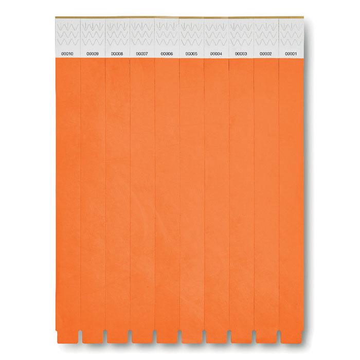 Vel met 10 event-polsbandjes, genummerd, oranje