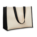 Boodschappentas van jute en canvas, lange hengsels, zwart
