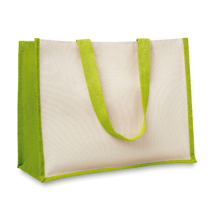 Boodschappentas van jute en canvas, lange hengsels, limoen