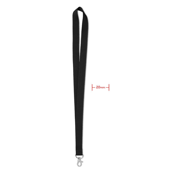 Lanyard met metalen haak, 20 mm breed, zwart