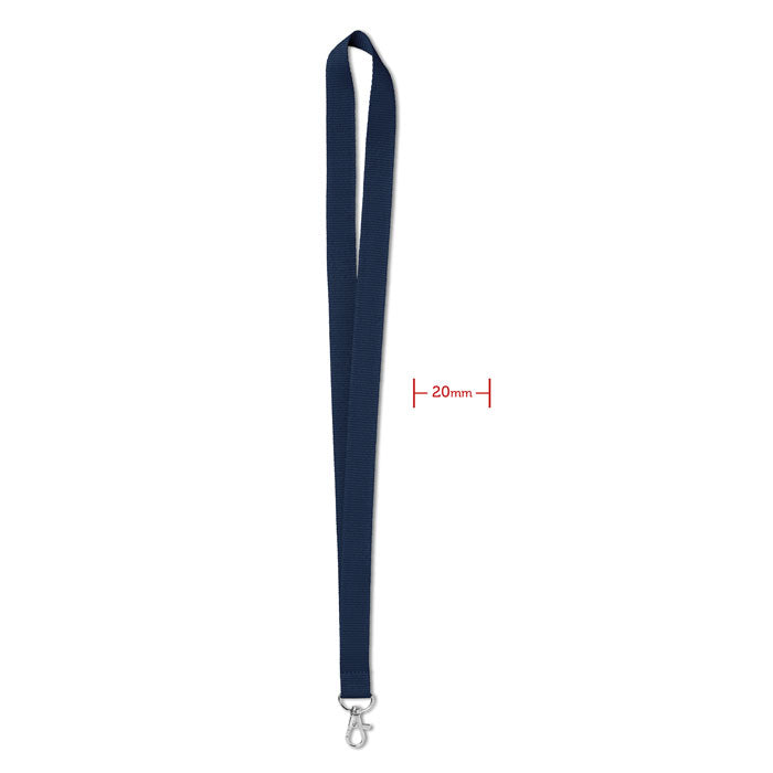 Lanyard met metalen haak, 20 mm breed, blauw
