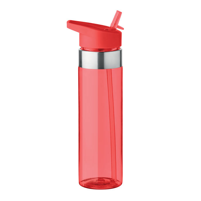 Drinkfles met afsluitbaar rietje, 650 ml, transparant rood