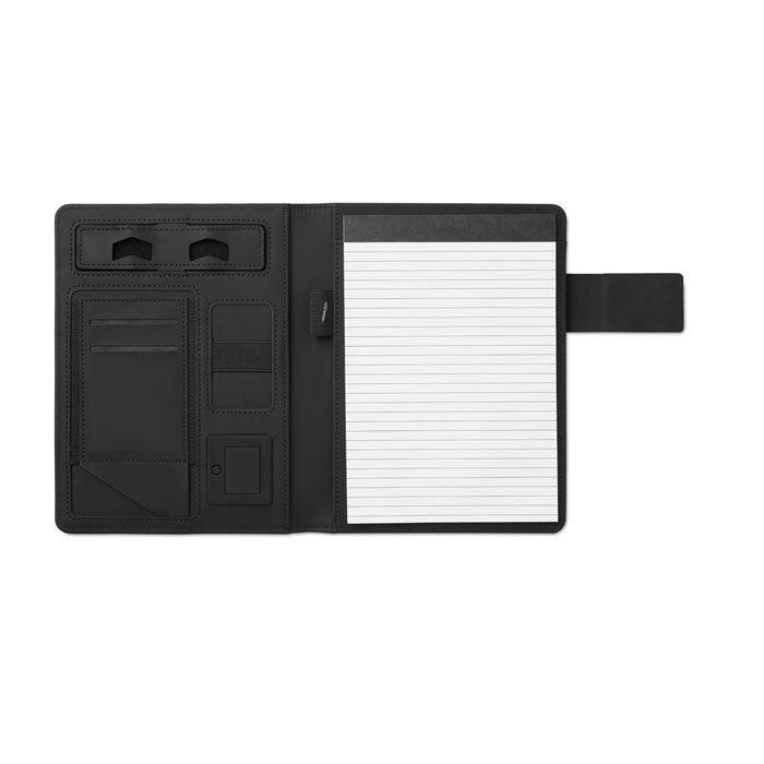A5 conferentiemap met ingebouwde powerbank, zwart