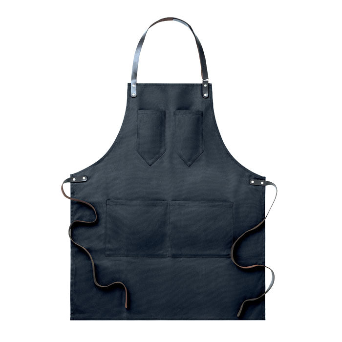 Schort van waxed canvas met leren details, zwart