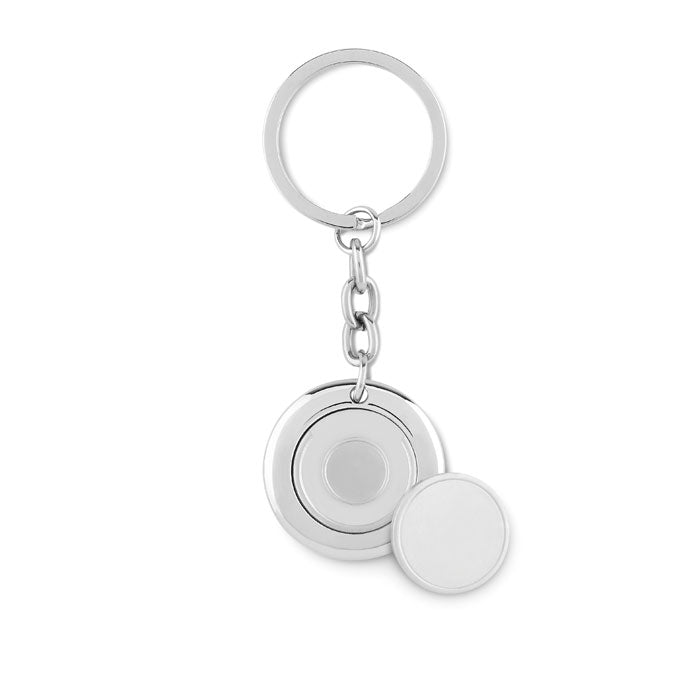 Sleutelhanger met winkelwagenmuntje, glanzend zilver