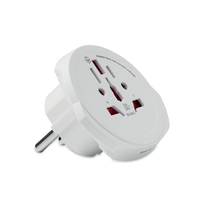 Reisadapter voor 2- en 3-polige stekkers, wit