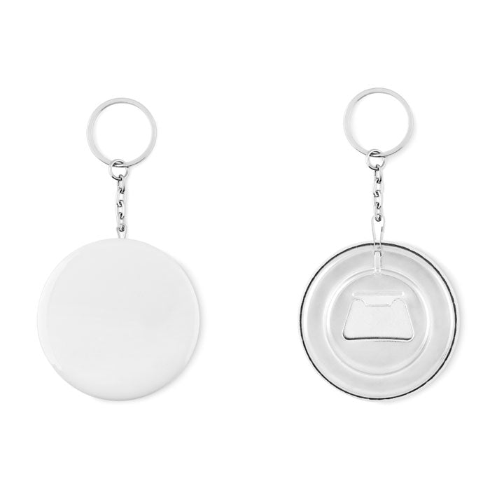 Button met sleutelhanger en flesopener, mat zilver