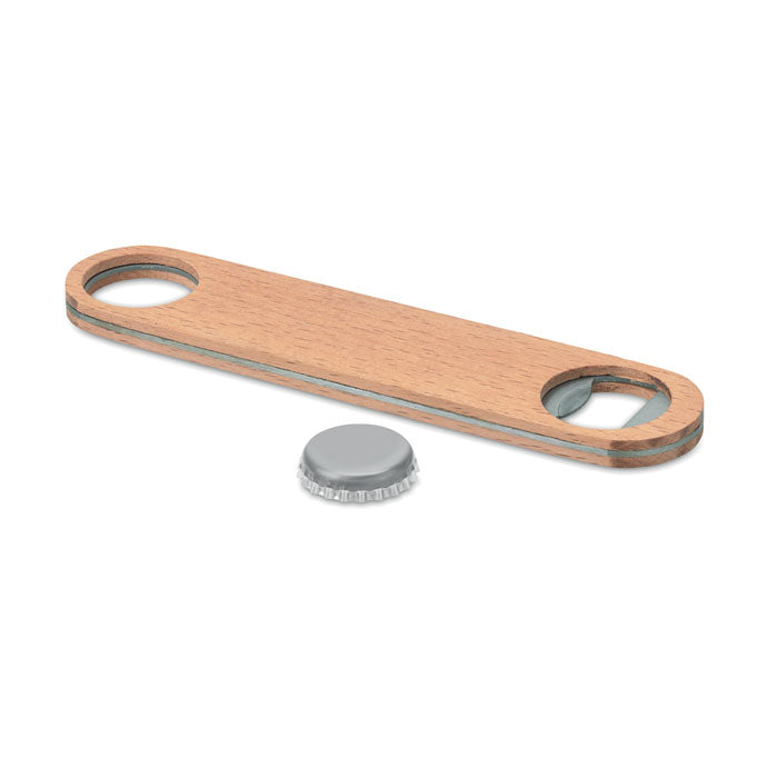 Roestvrijstalen speedopener met houten afwerking, hout
