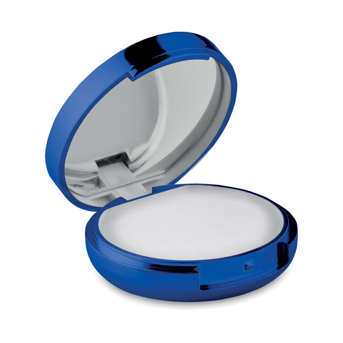 Lippenbalsem met spiegeltje in glanzend doosje, blauw