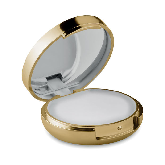Lippenbalsem met spiegeltje in glanzend doosje, goud