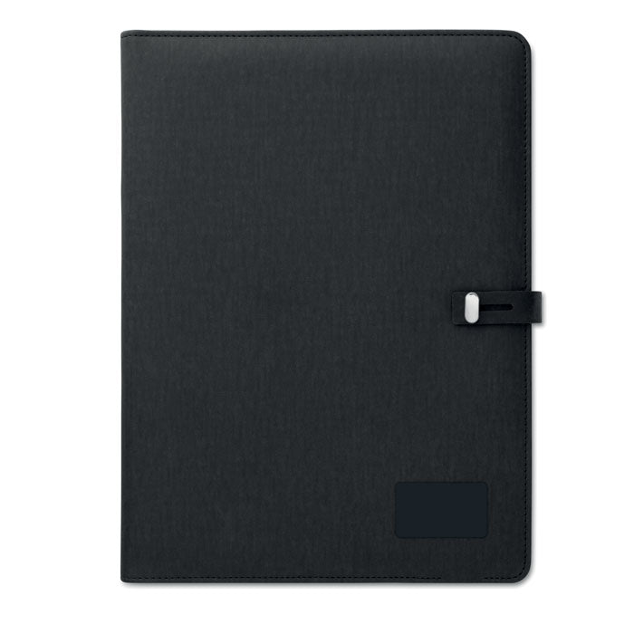 A4 conferentiemap met powerbank en graveerplaatje, zwart