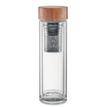 Dubbelwandige glazen drinkfles met theefilter, transparant