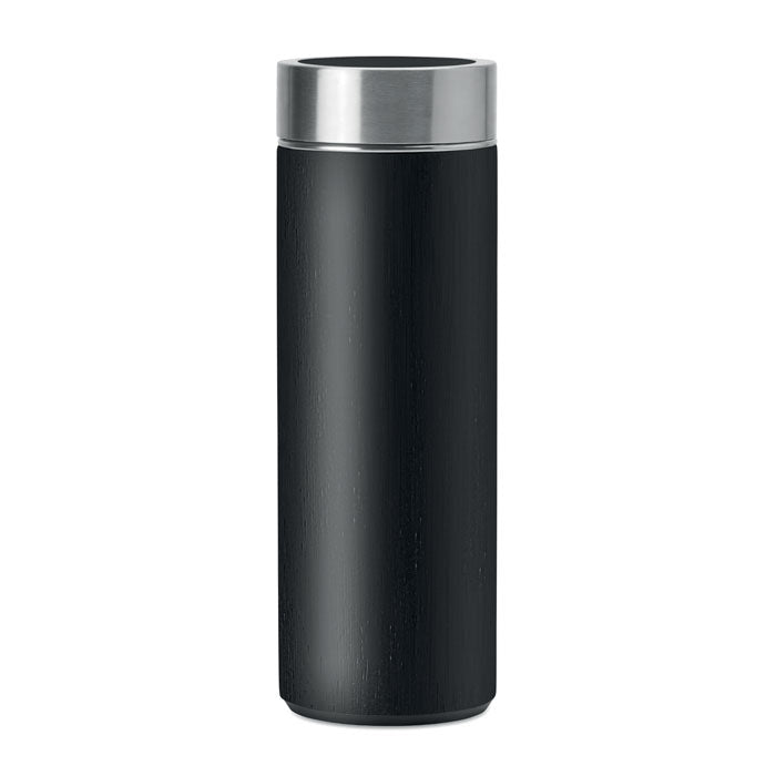 Dubbelwandige rvs drinkfles met theefilter, zwart