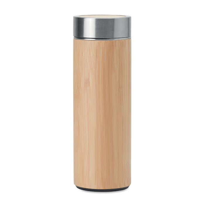 Dubbelwandige rvs drinkfles met theefilter, hout