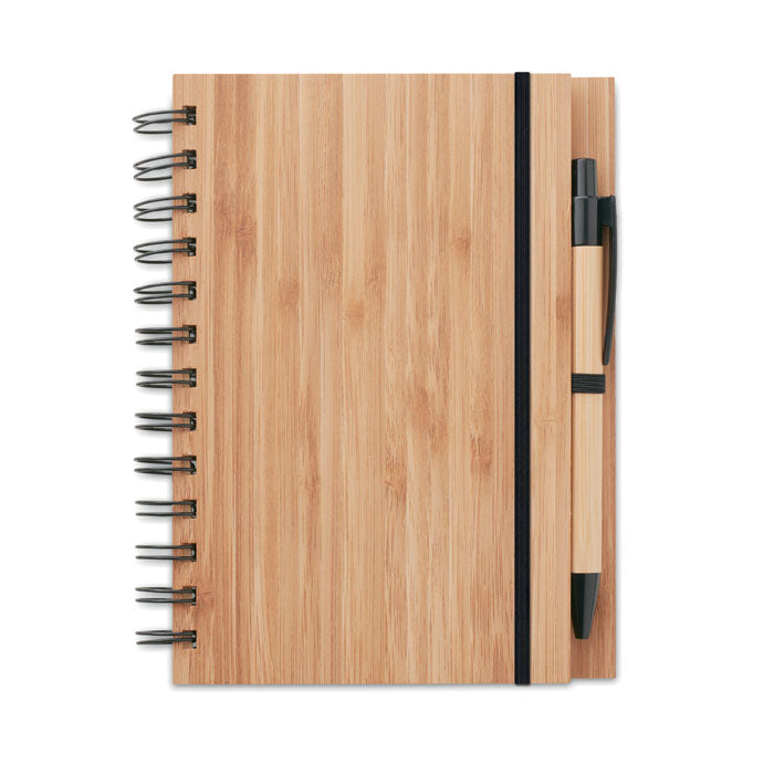 Notitieboek met bamboe kaft en bijpassende balpen, hout