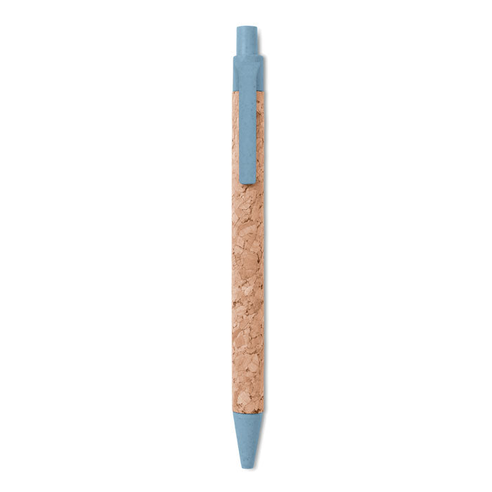 Balpen met behuizing van kurk en tarwestro, blauw