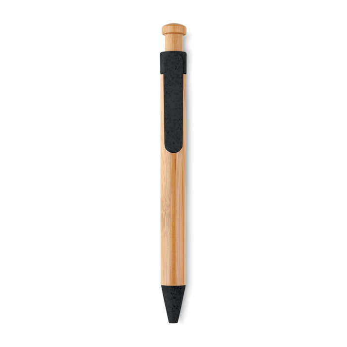 Balpen met bamboe behuizing en gekleurde details, zwart