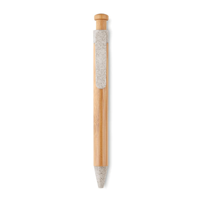 Balpen met bamboe behuizing en gekleurde details, beige